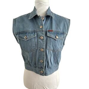 90's  Vintage Cropped Soho Compagnie Denim Stone Wash Jean Vest I M